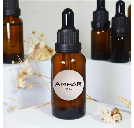 Frasco de vidro Ambar 30ml com Tampa plástica preta PP18 simples