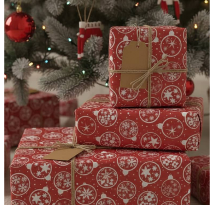 Carta da Regalo Red Christmas Globes 62CM X 90M Carta da Regalo Red Christmas Globes 62CM X 90M