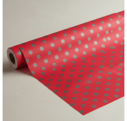 Papel de embrulho vermelho pontos prata 62cmx90m