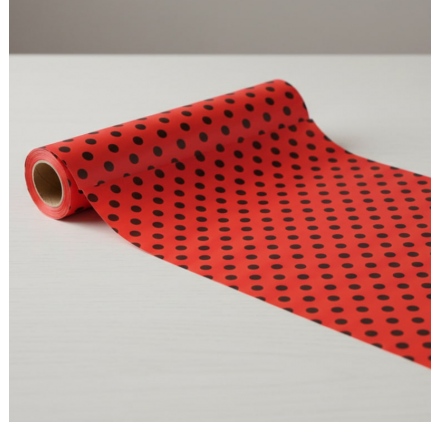 Papel de Embrulho Vermelho Pontos Pretos 62cmx90m