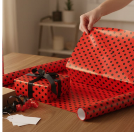 Papel de embrulho vermelho pontos pretos