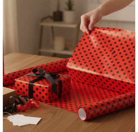 Carta da Regalo Rossa con Pois Neri 62cmx90m