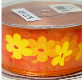 Fita organza laranja aramada com flores