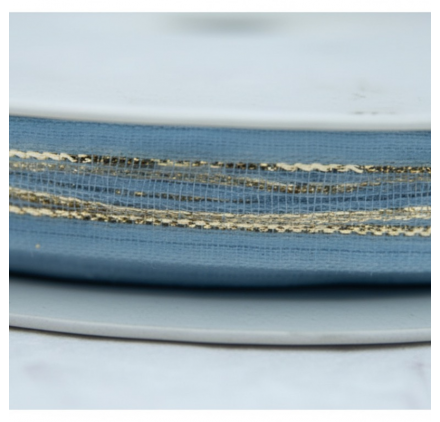 Nastro organza blu con bordo dorato 10mm x 25m