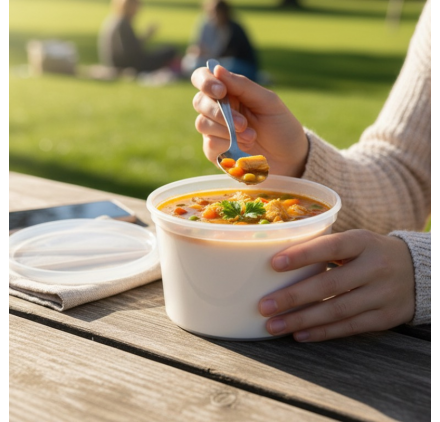 Ciotola di Plastica Bianca per Zuppa 500ml con Coperchio