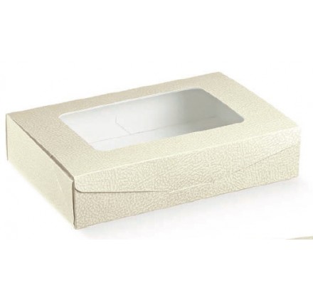 Scatola per regalo rettangolare pelle bianca con finestra 240x160x50mm