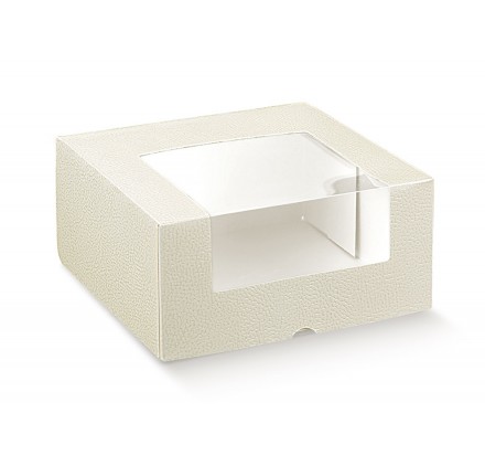Caixa para brinde - PRONTA com janela pele branca 170x170x80mm