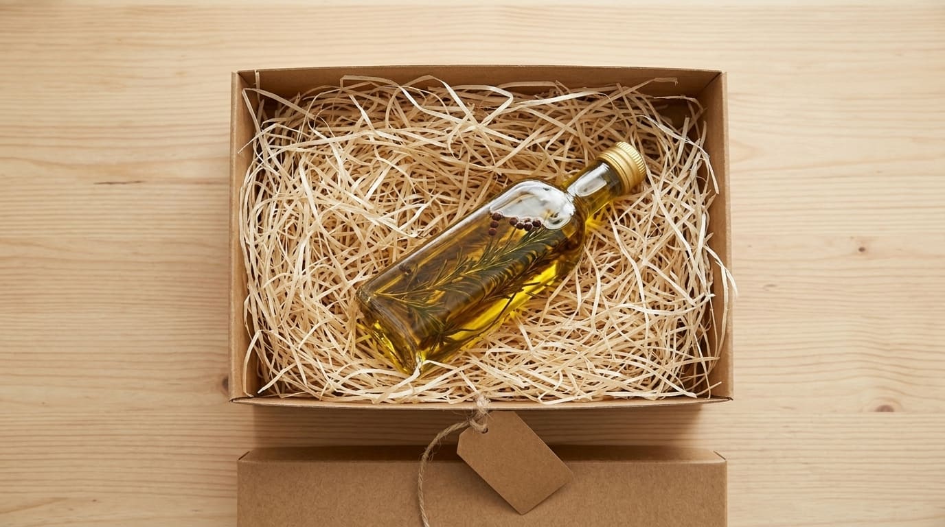 Palha de pinho a forrar uma caixa premium