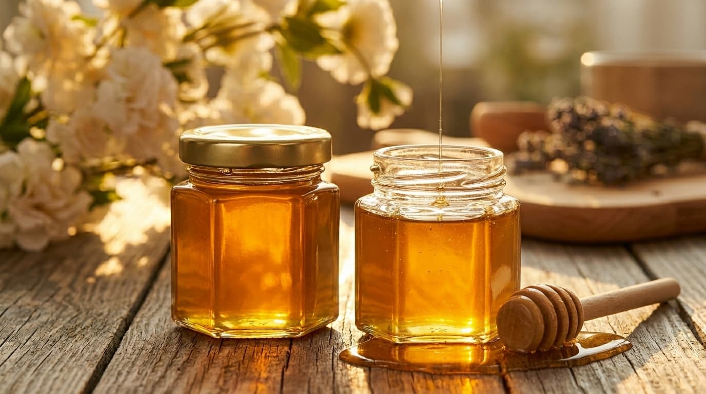 barattoli di vetro con miele artigianale