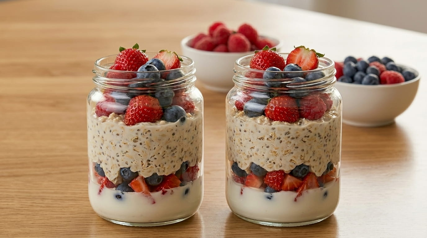 Dessert a strati in un Barattolo di Vetro Yogurt 250ml, decorato con frutta fresca.